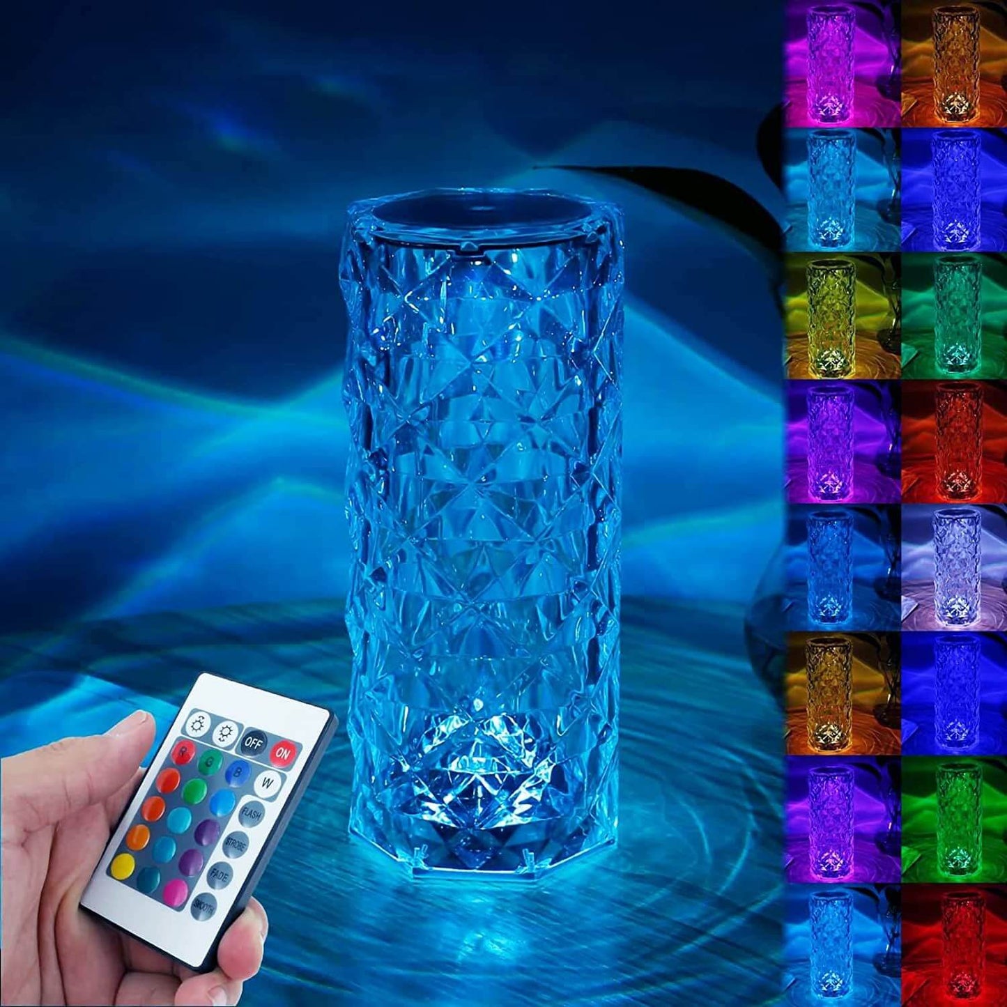 Diamond Rose Crystal Lamp 16 Colours Changing With Touch & Remote | USB Rechargeable