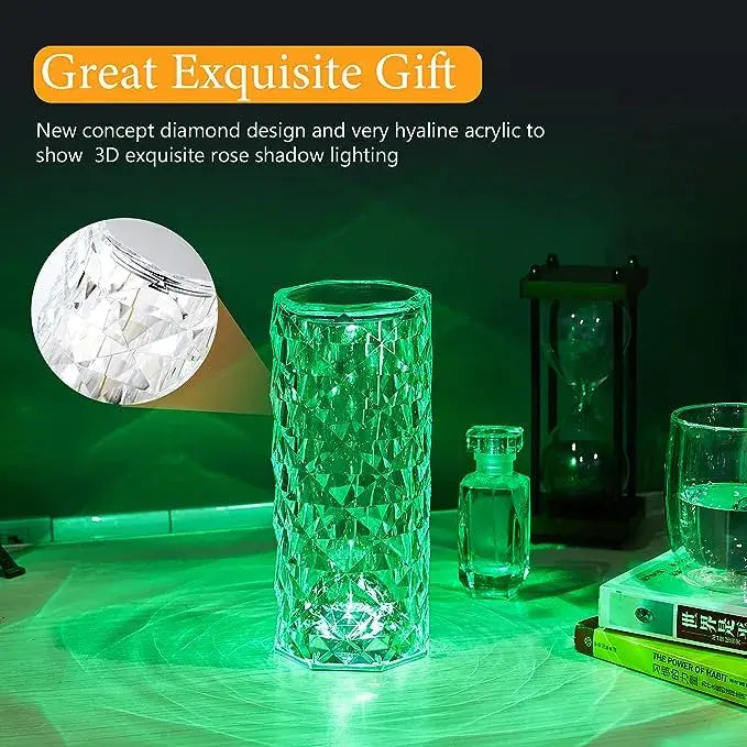 Diamond Rose Crystal Lamp 16 Colours Changing With Touch & Remote | USB Rechargeable